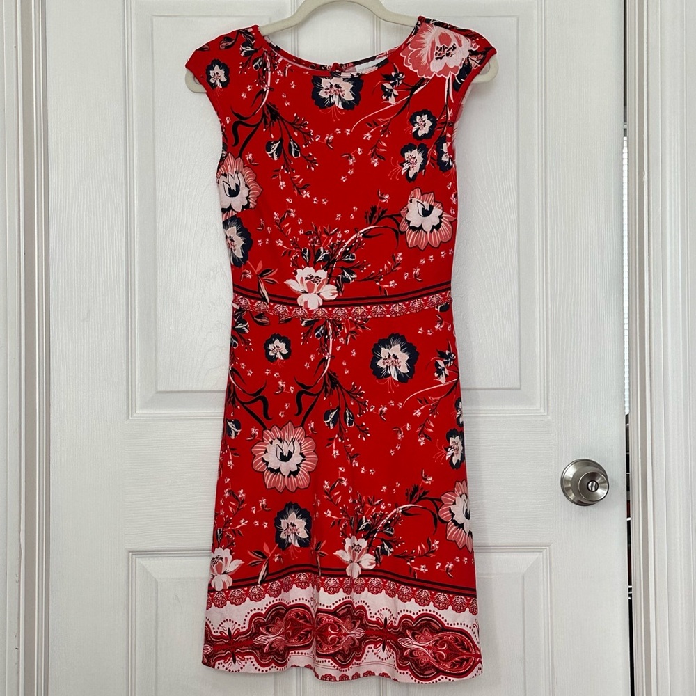 New York & Company Red Floral Cotton Dress Sz:XS EUC
